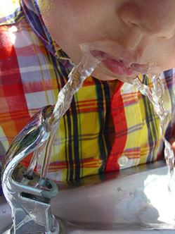 Child Drinking Water from Drinking Fountain